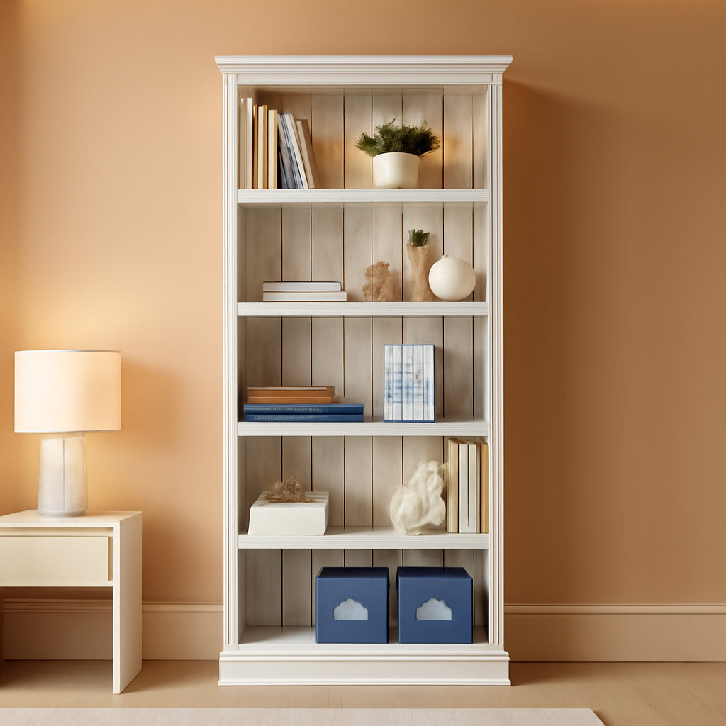 White Plank Bookcase With Five Adjustable Shelves For Home