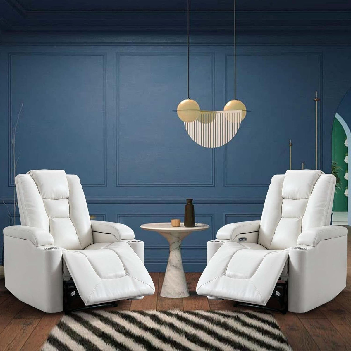 White Power Recliner Chair Set Of 2 With USB Ports