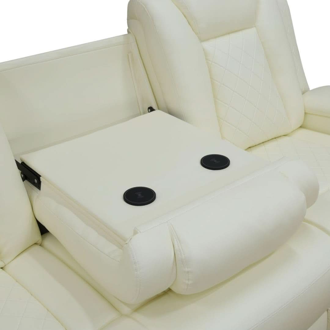 White Power Recliner Sofa With LED Lighting USB Charging