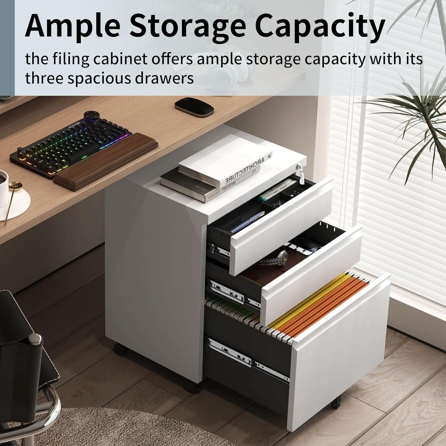 White Rolling File Cabinet With Lock Office Storage
