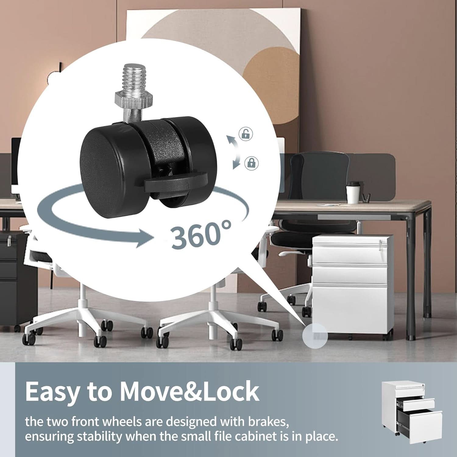 White Rolling File Cabinet With Lock Office Storage
