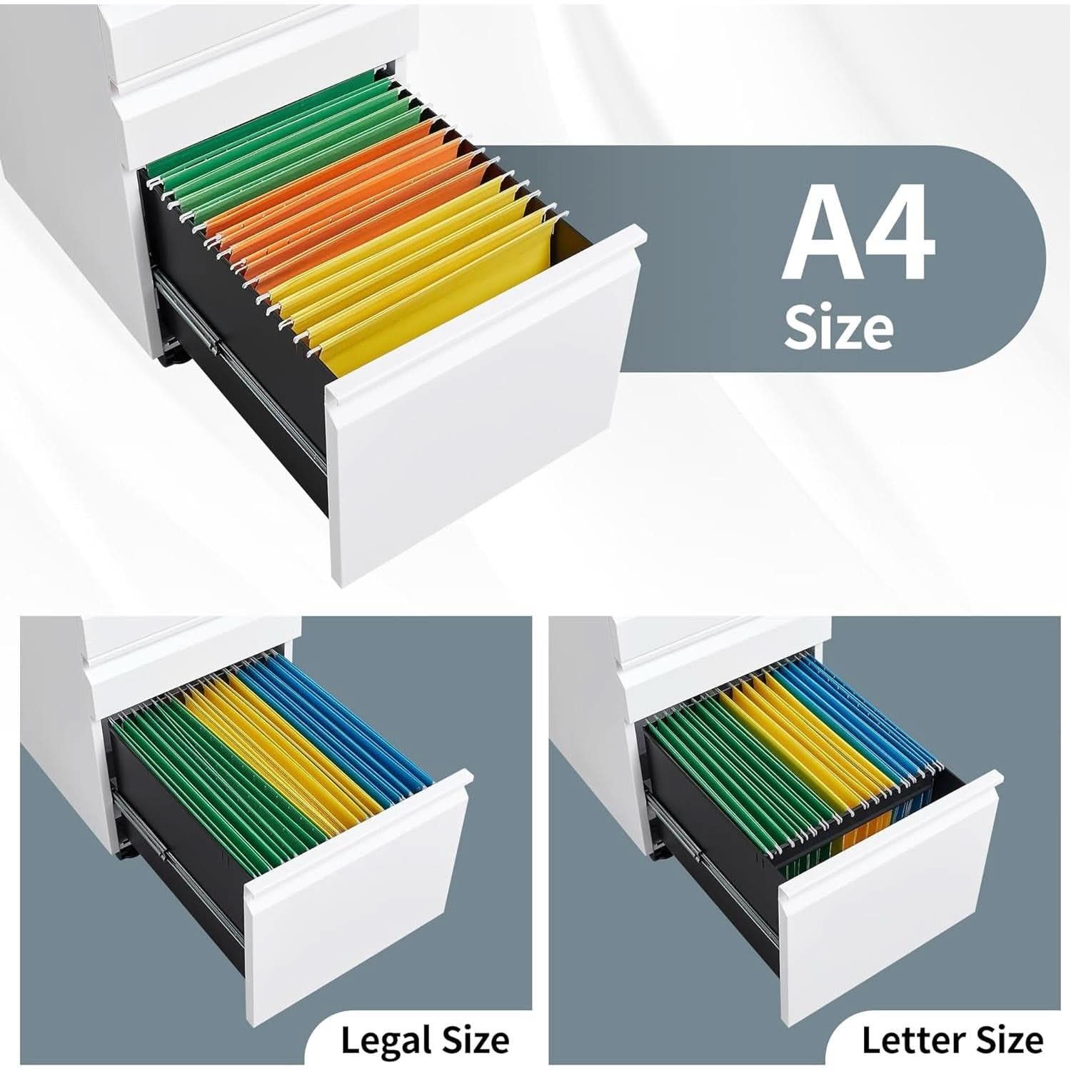 White Rolling File Cabinet With Lock Office Storage