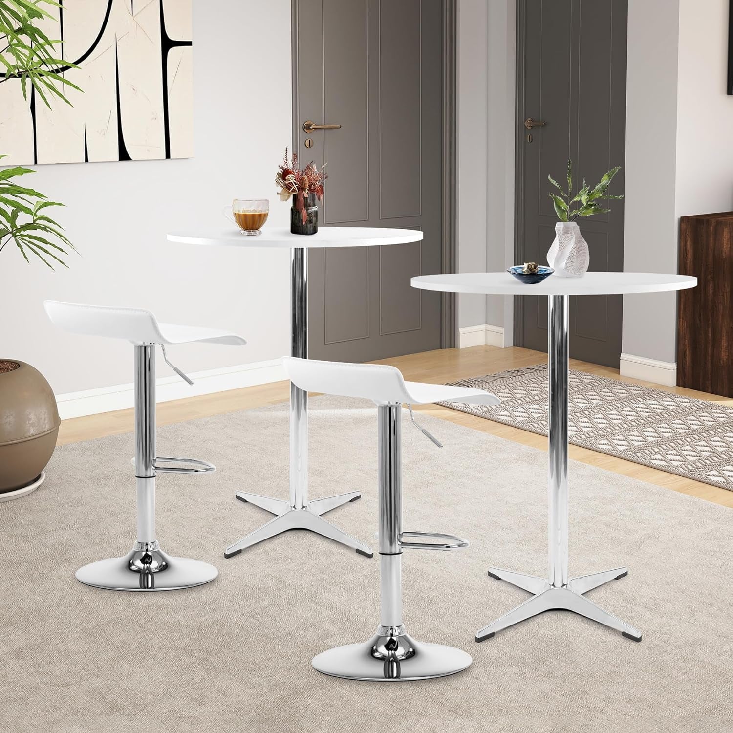 White Round Pub Table With Sturdy Crossbase 39 Inches