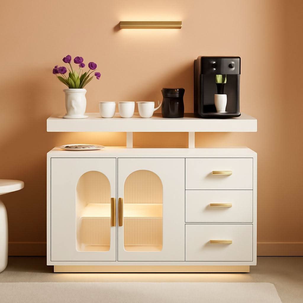White Sideboard Buffet Cabinet With Charging Station