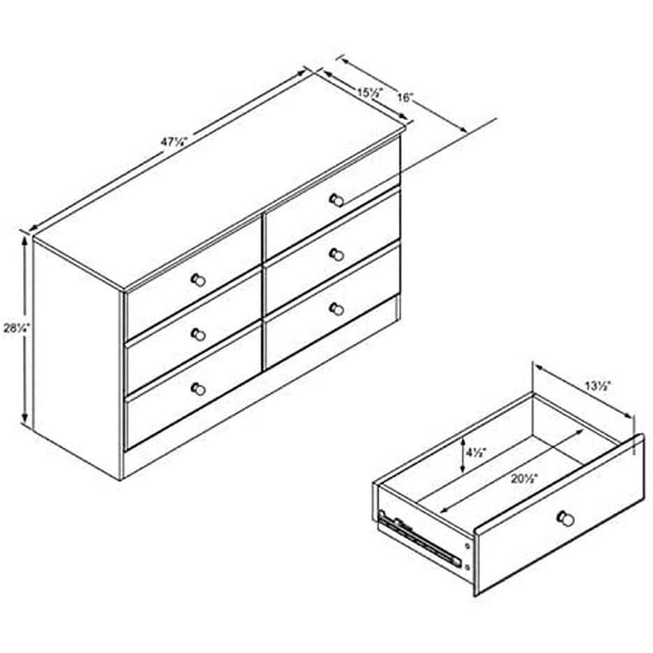 White Six Drawer Double Dresser For Bedroom Storage