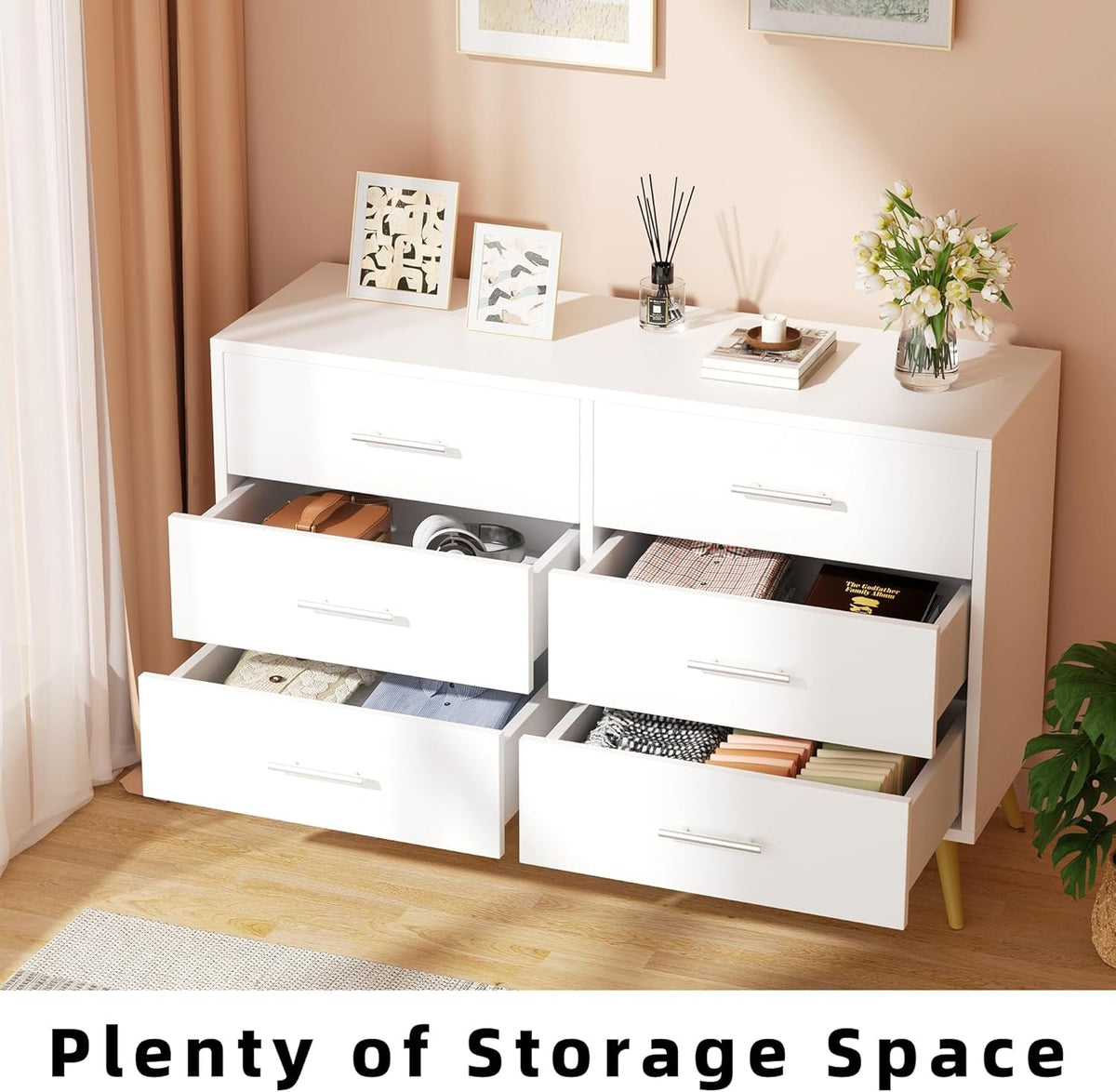 White Six Drawer Dresser For Bedroom Home Organization