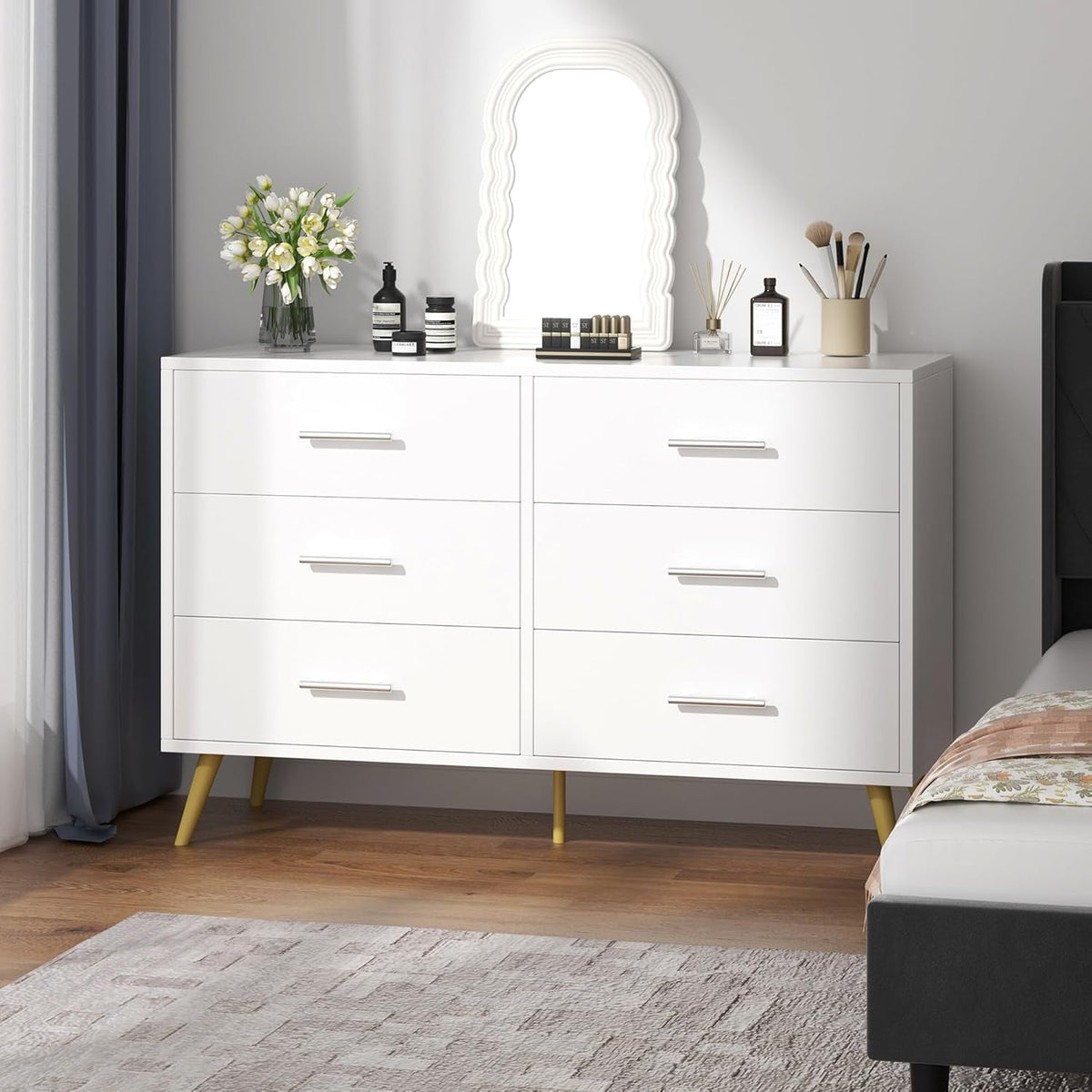 White Six Drawer Dresser For Bedroom Home Organization