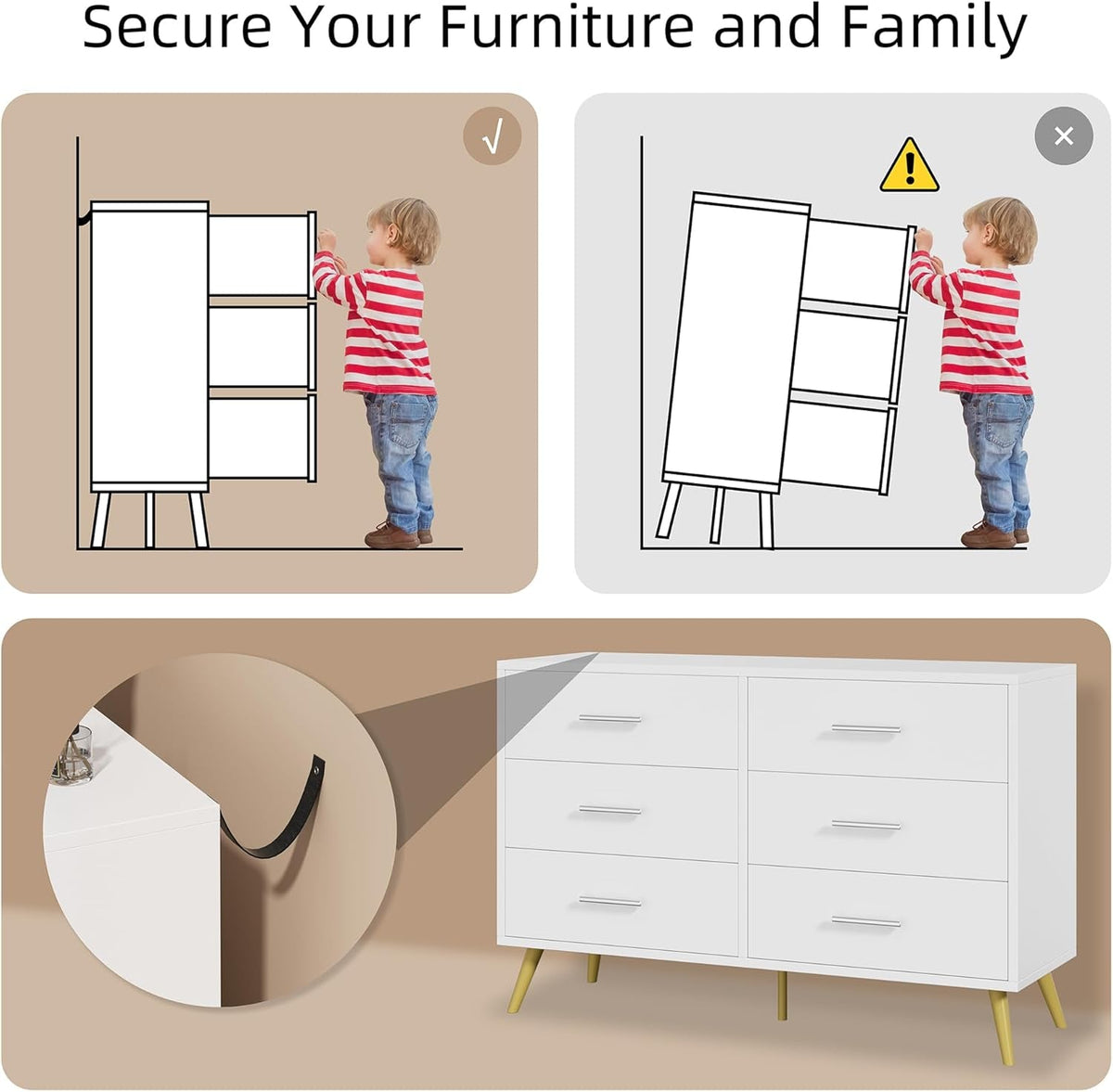 White Six Drawer Dresser For Bedroom Home Organization