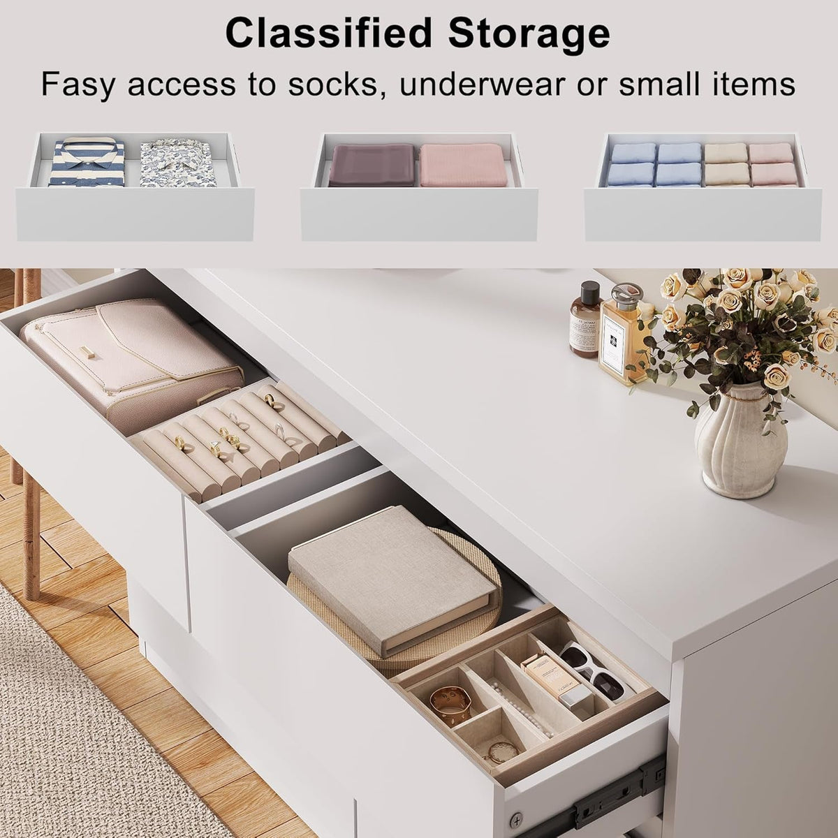 White Six Drawer Dresser For Bedroom Storage Organizing