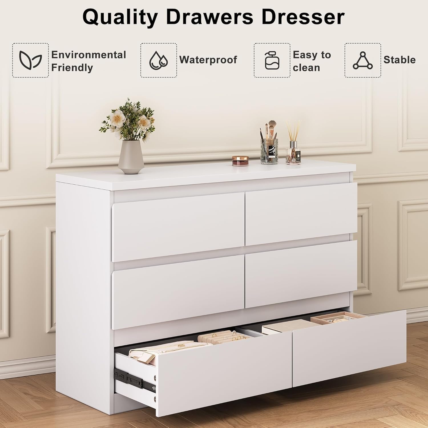 White Six Drawer Dresser For Bedroom Storage Organizing