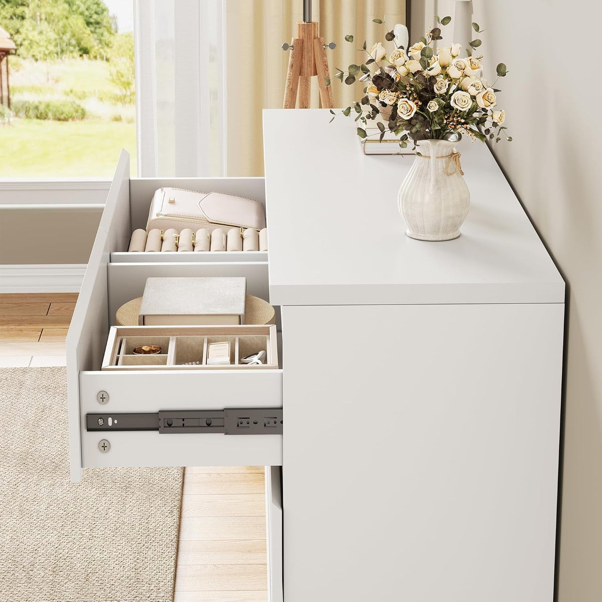 White Six Drawer Dresser For Bedroom Storage Organizing