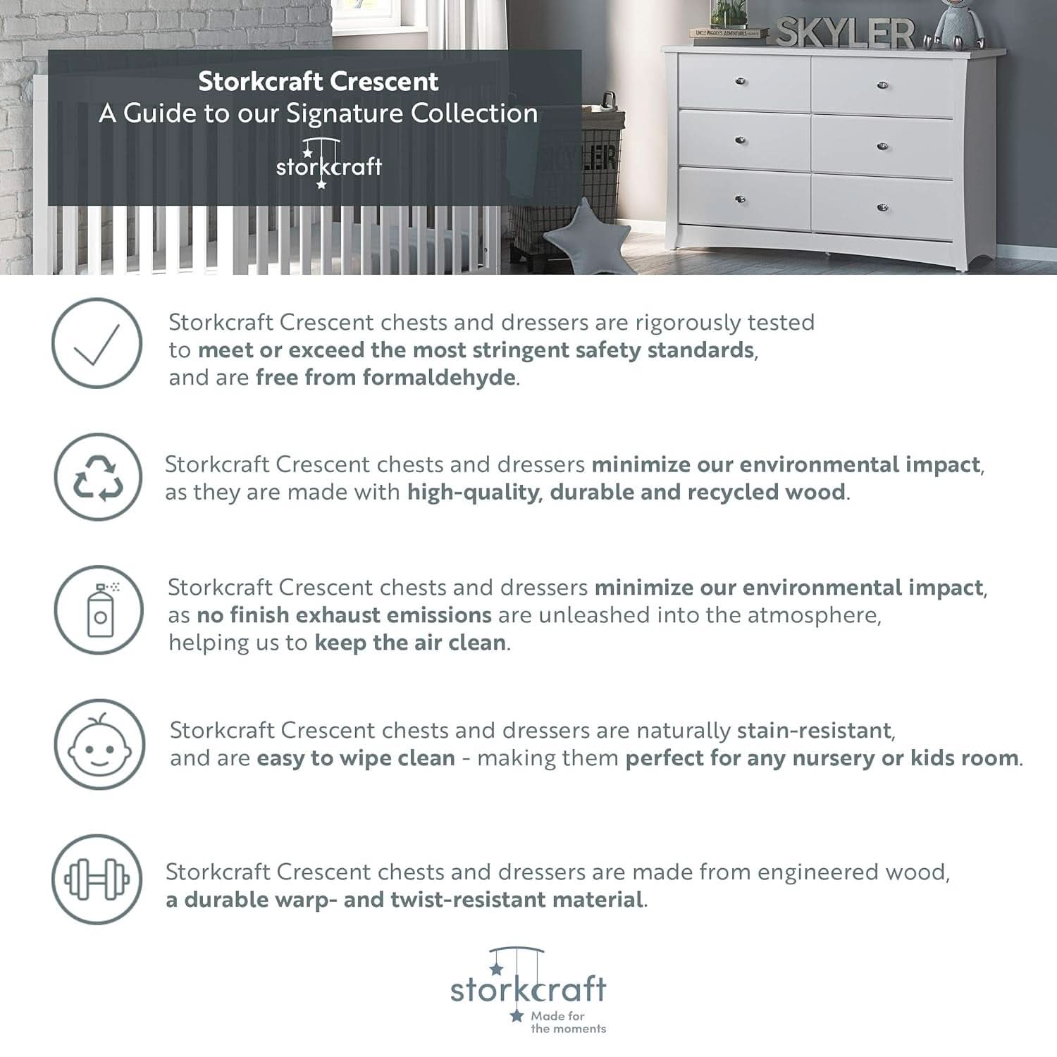 White Six Drawer Dresser for Kids With Safety Restraint Kit
