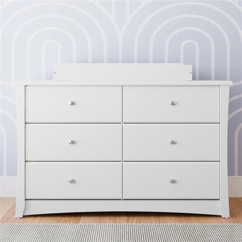 White Six Drawer Dresser for Kids With Safety Restraint Kit