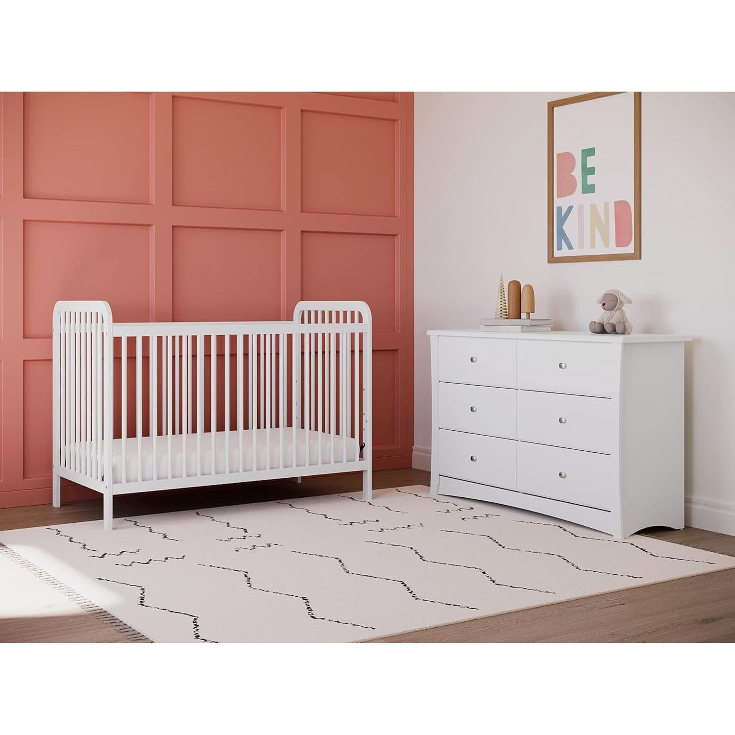 White Six Drawer Dresser for Kids With Safety Restraint Kit