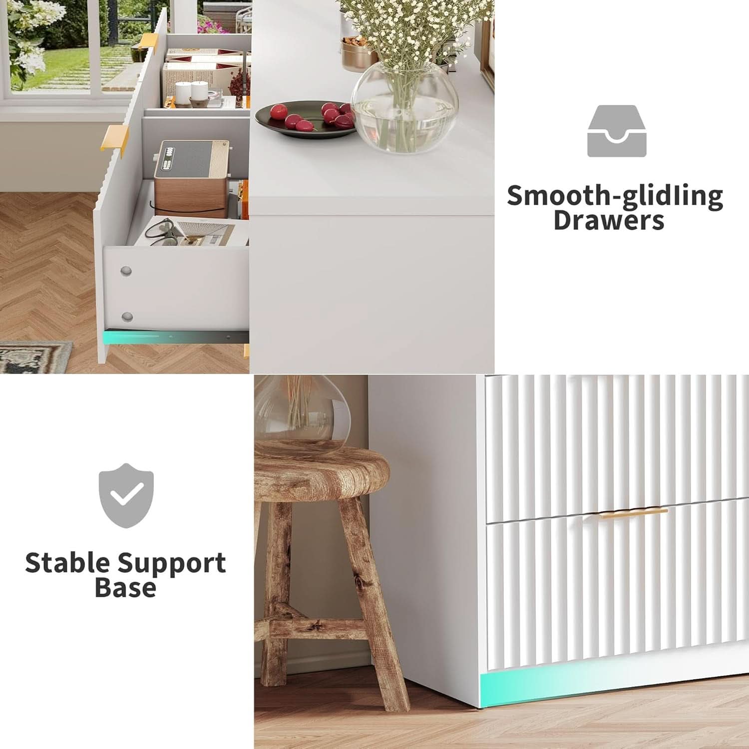 White Solid Maple Dresser Anti Tip LargeCapacityDrawers
