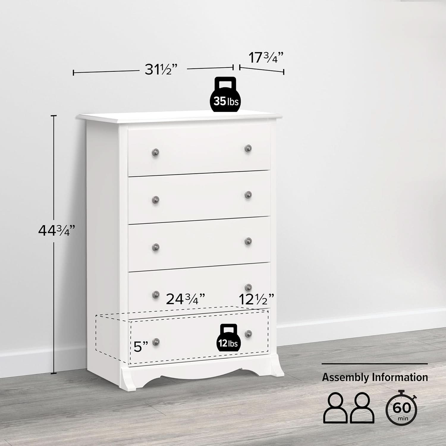 White Sonoma Dresser With Five Drawers Bedroom Storage