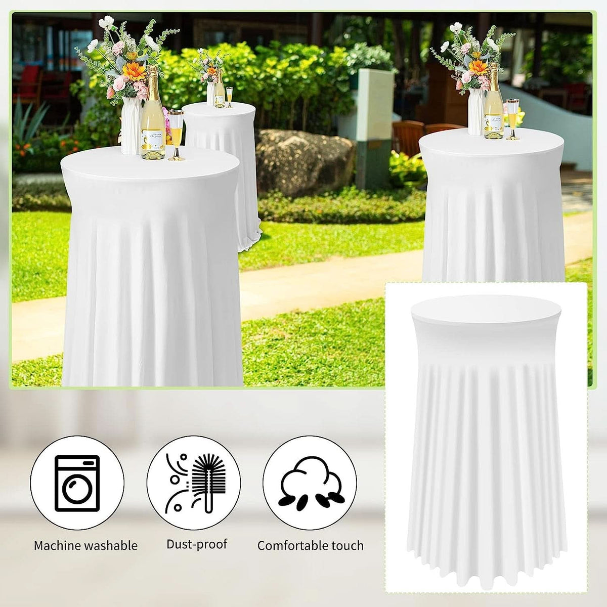 White Spandex Cocktail Tablecloths 32 Inch Round Pack Of 4