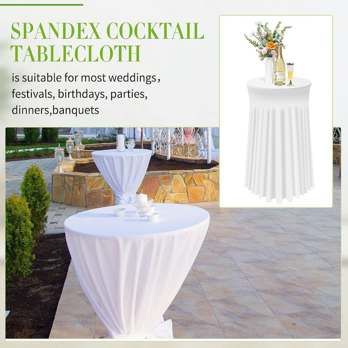 White Spandex Cocktail Tablecloths 32 Inch Round Pack Of 4