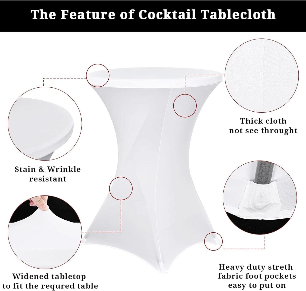 White Spandex Square Cocktail Table Covers 32x43Inches