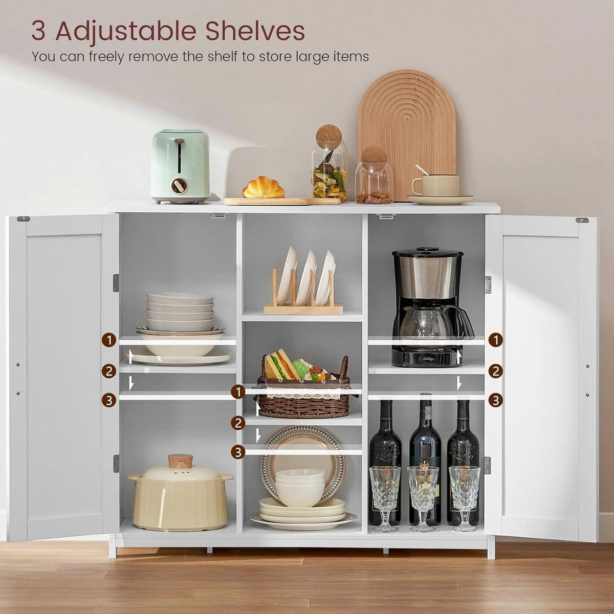 White Storage Cabinet With 2 Doors And 4 Adjustable Shelves