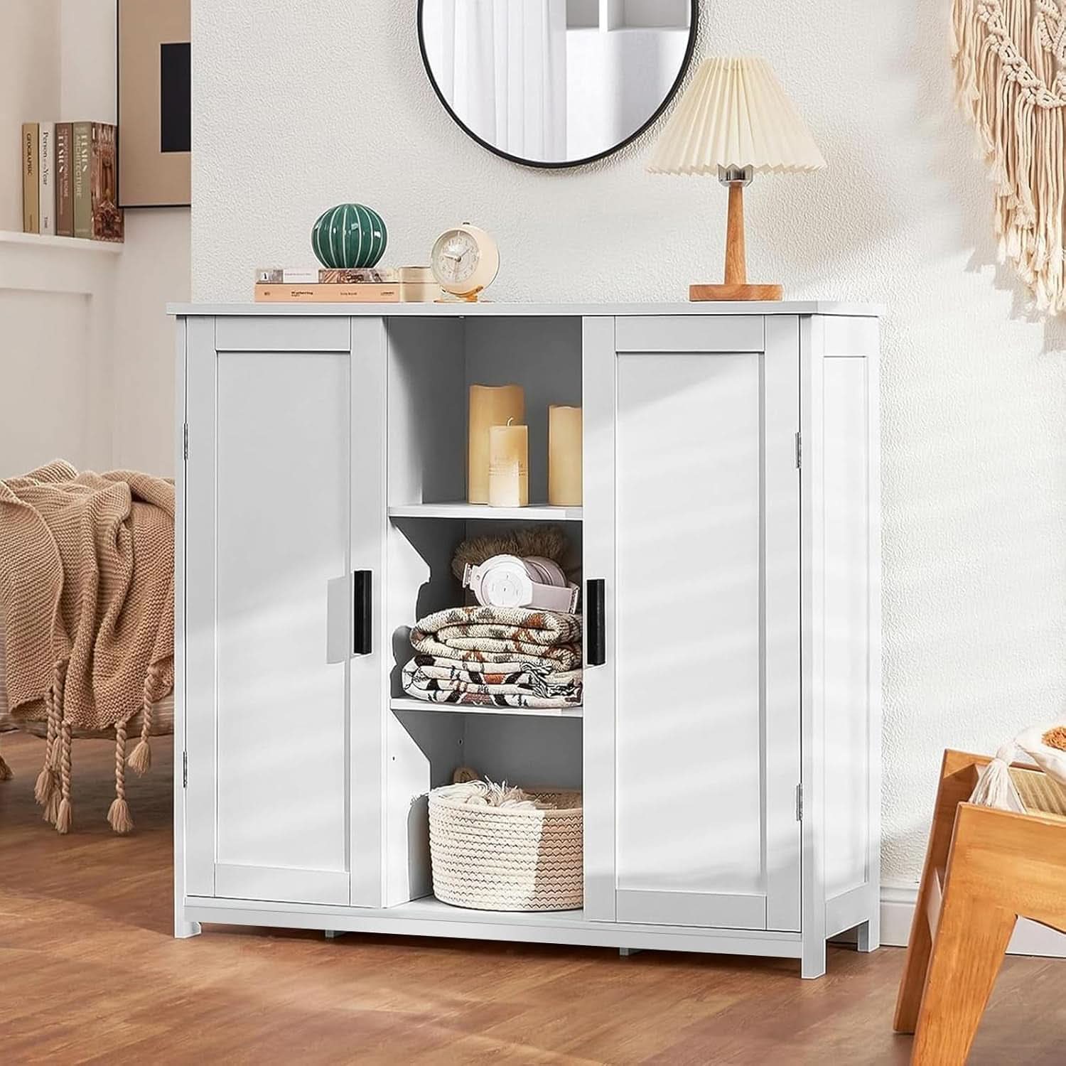 White Storage Cabinet With 2 Doors And 4 Adjustable Shelves