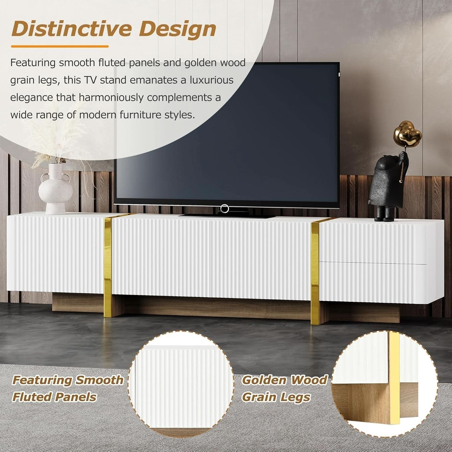 White TV Stand 80 Inch For Living Room Entertainment Center