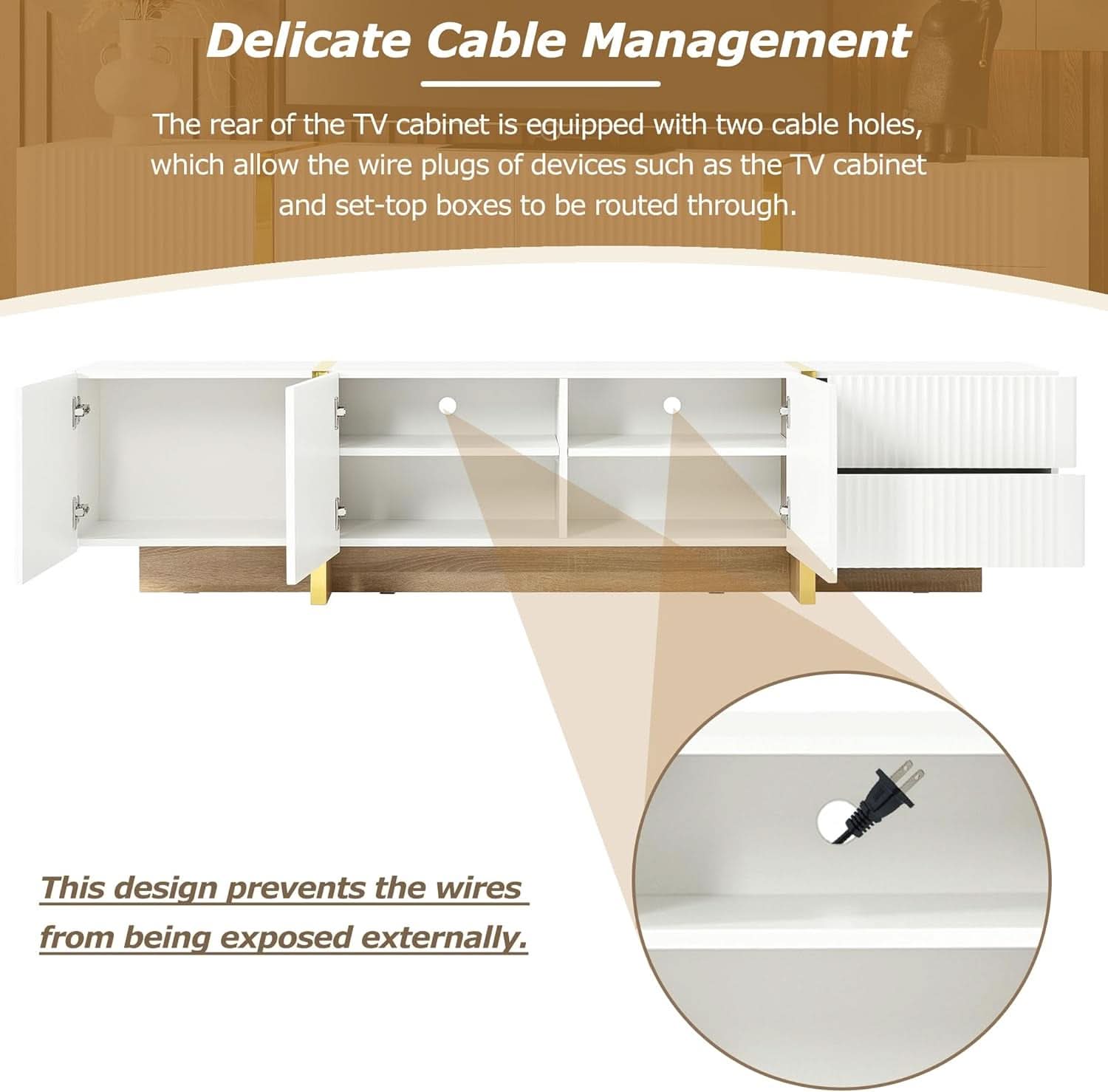 White TV Stand 80 Inch For Living Room Entertainment Center