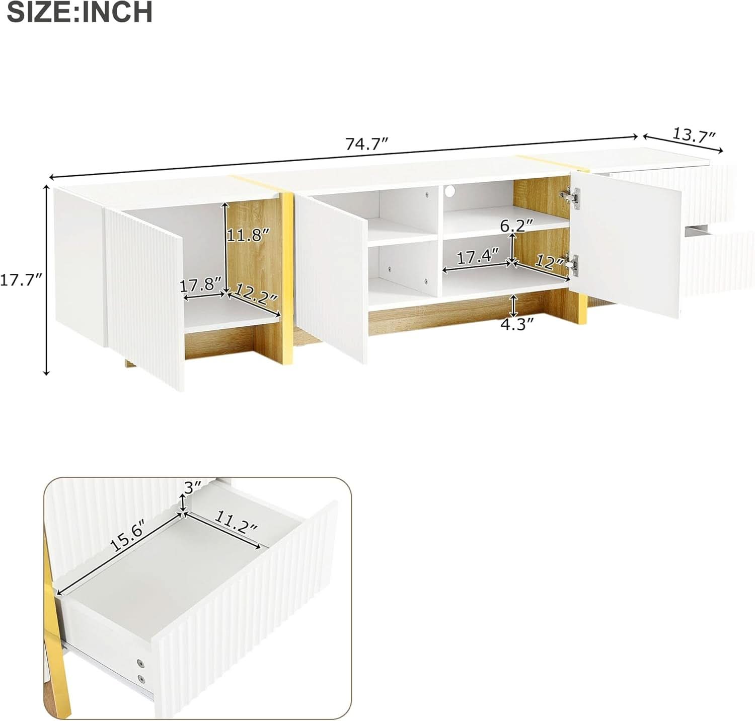 White TV Stand 80 Inch For Living Room Entertainment Center