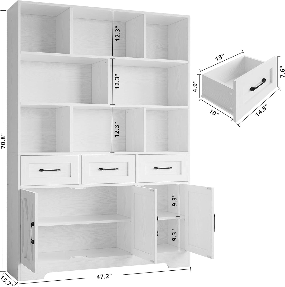 White Tall Bookshelf With Drawers And Cabinets Farmhouse