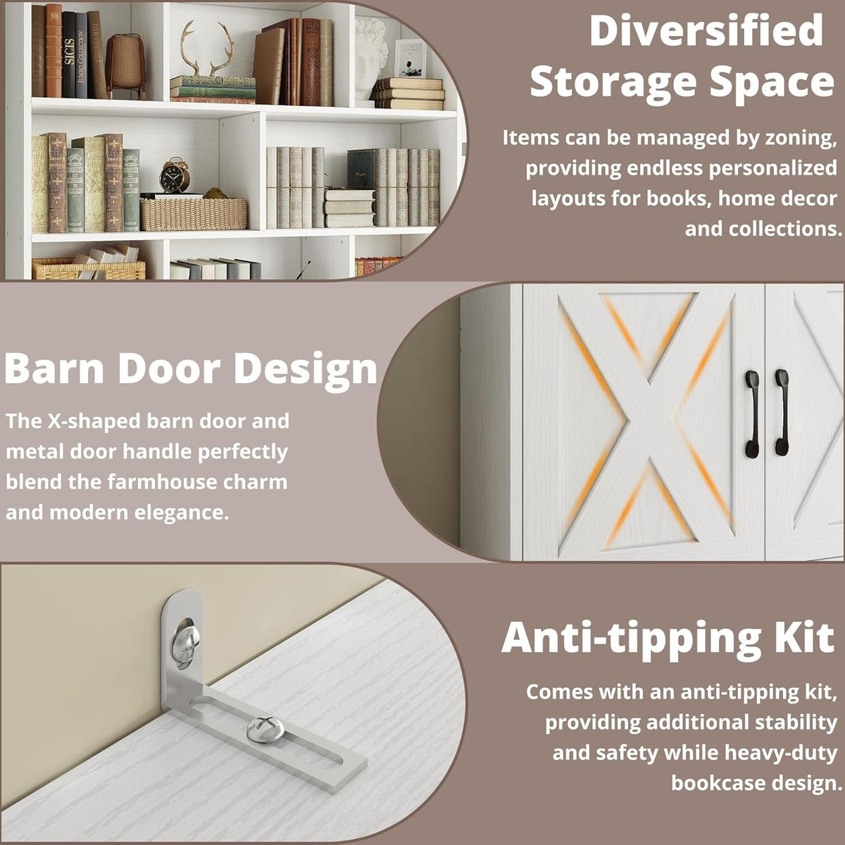White Tall Bookshelf With Drawers And Cabinets Farmhouse