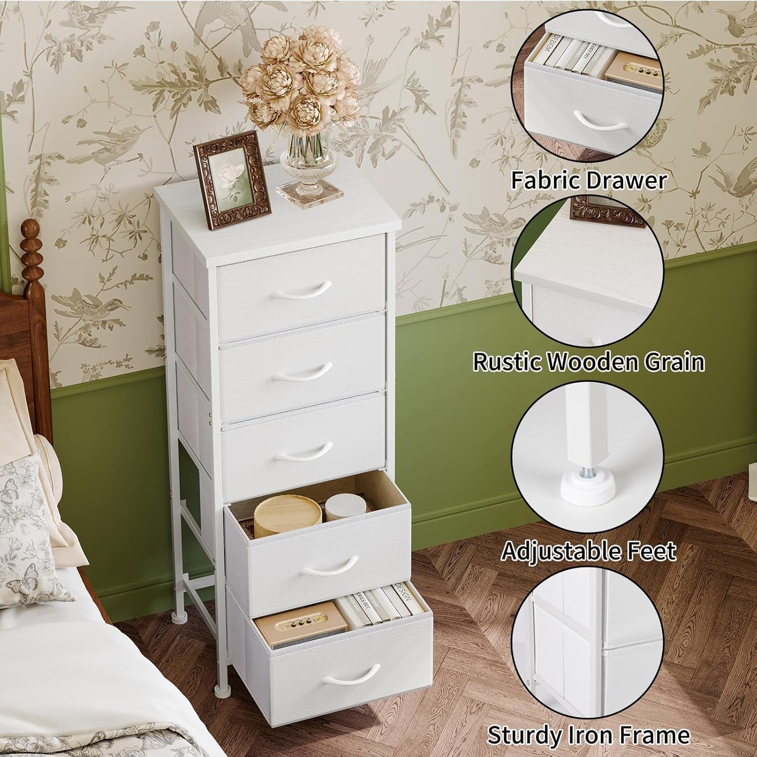 White Tall Dresser 5 Drawer Closet Storage Solution