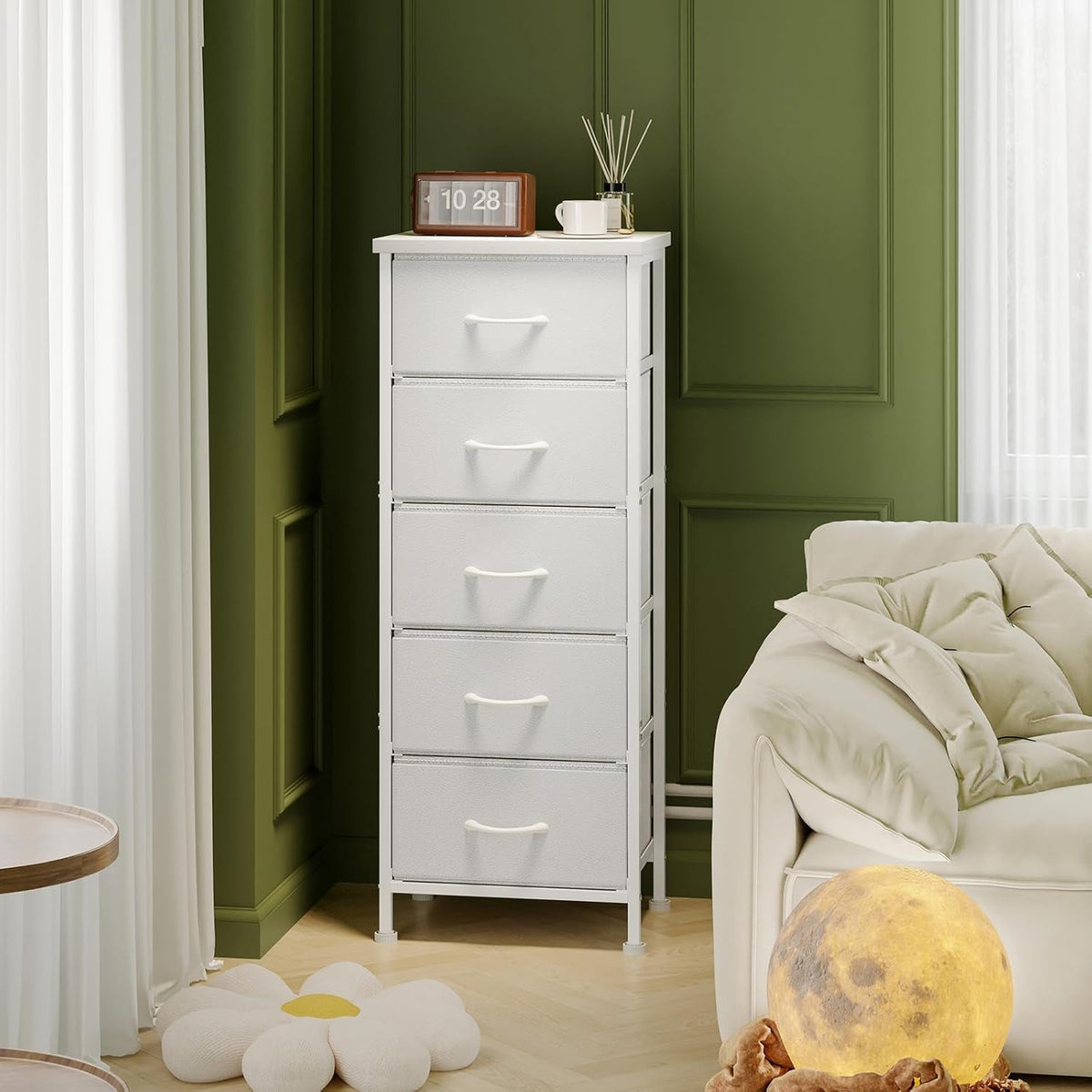 White Tall Dresser 5 Drawer Closet Storage Solution