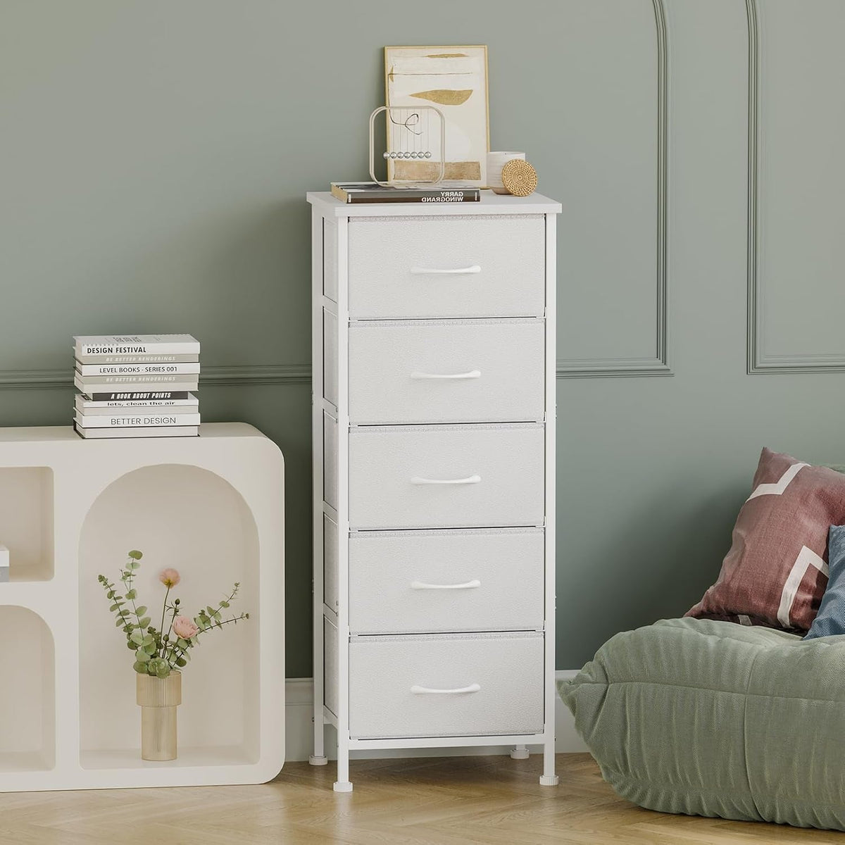 White Tall Dresser 5 Drawer Closet Storage Solution