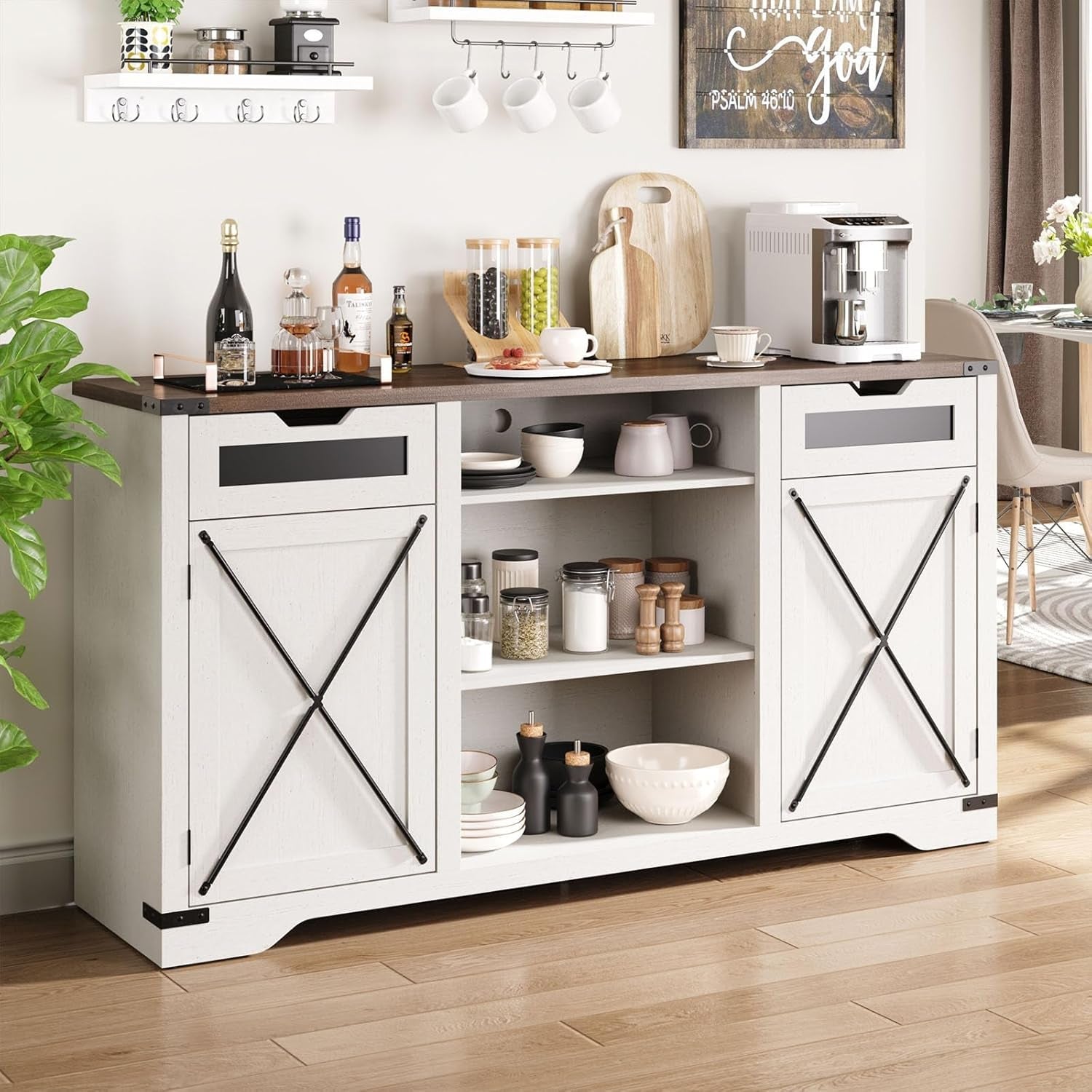 White Tall TV Stand With Adjustable Shelves For 65 Inch TV