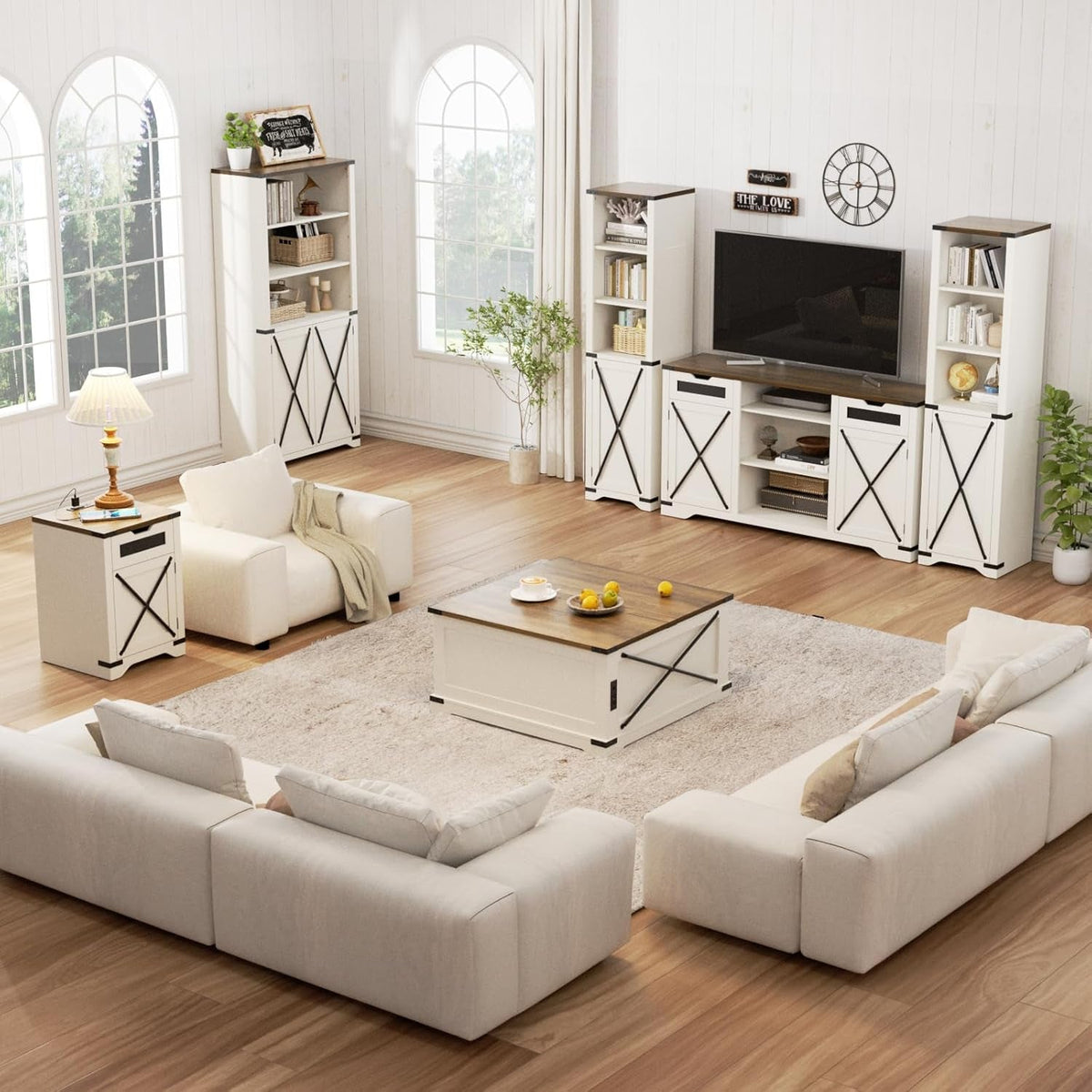 White Tall TV Stand With Adjustable Shelves For 65 Inch TV