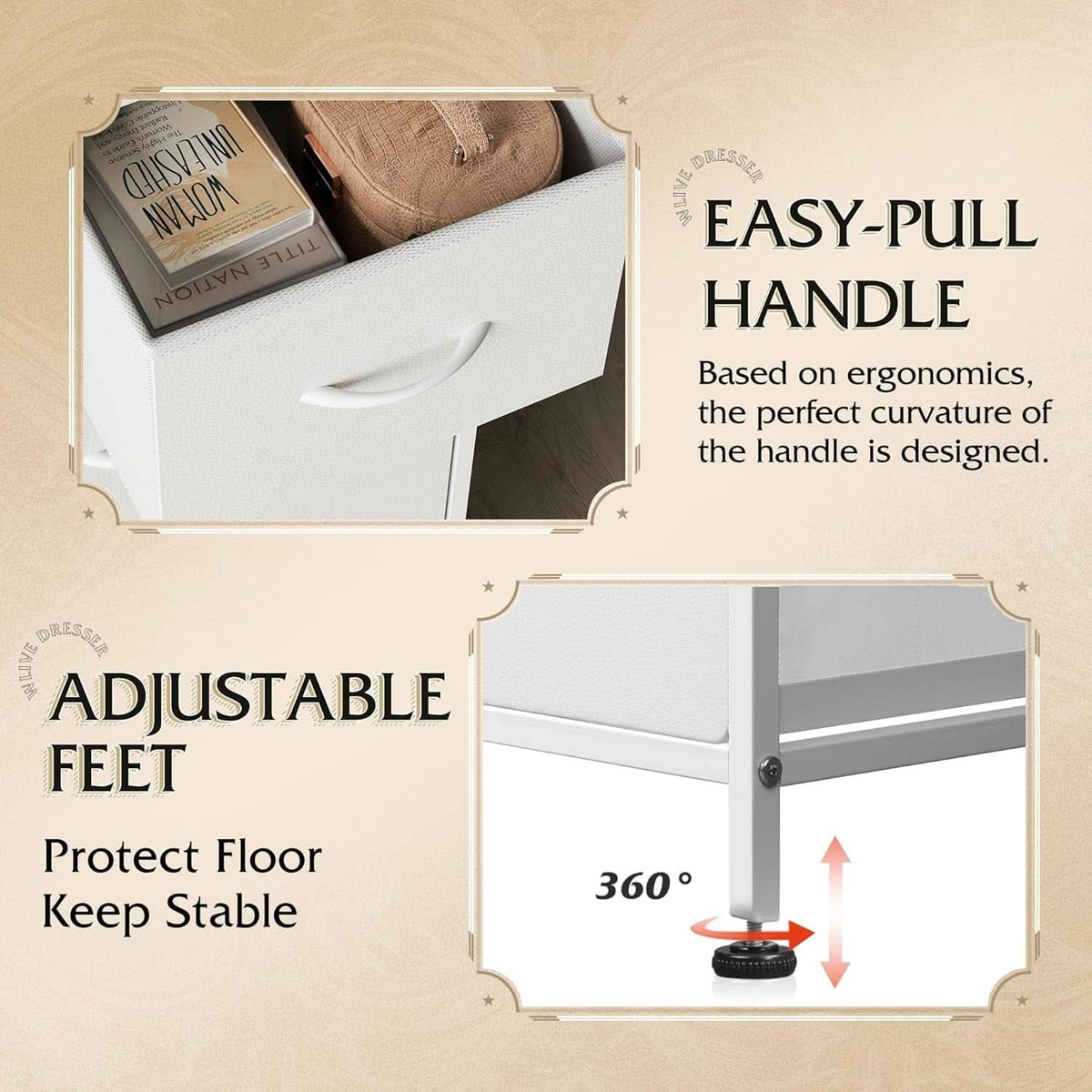 White TexturedFabric Dresser With Five Deep Drawers