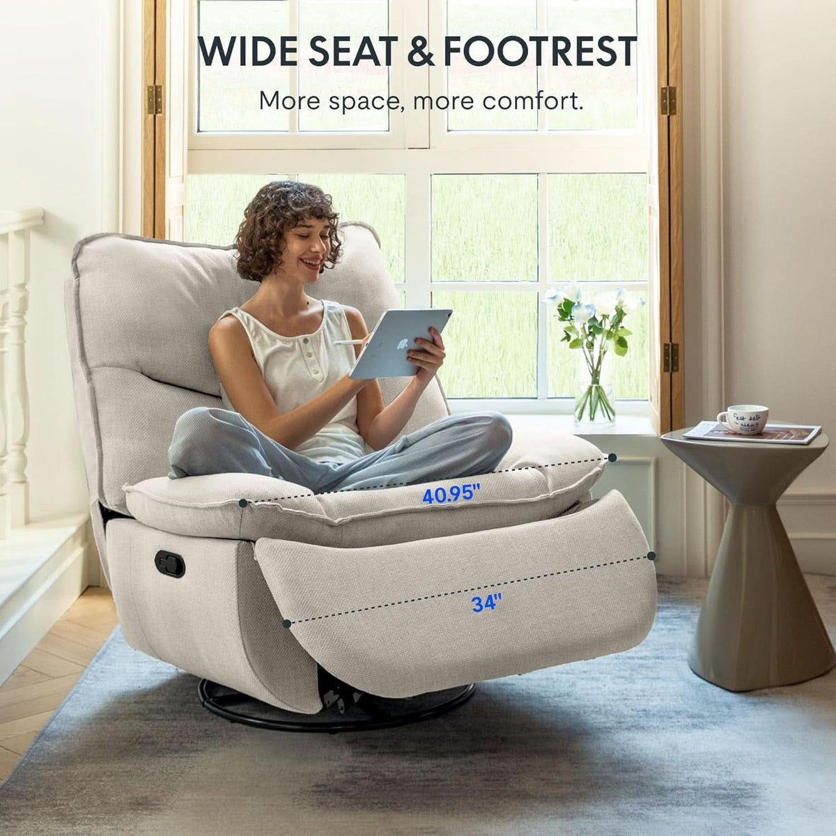 White Three Sixty Degree Swivel Rocker Recliner Chair