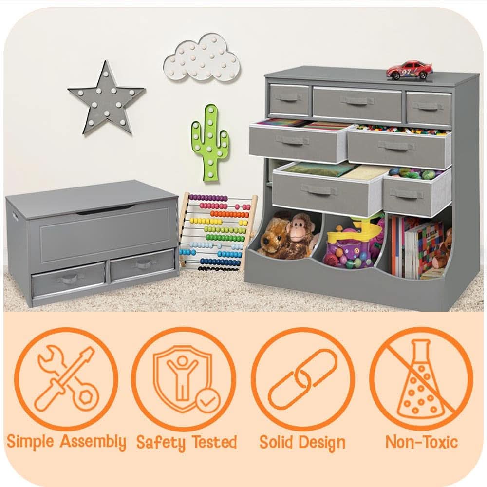 White Toy Storage Chest Bench FourCubicFeet FlipTopLid