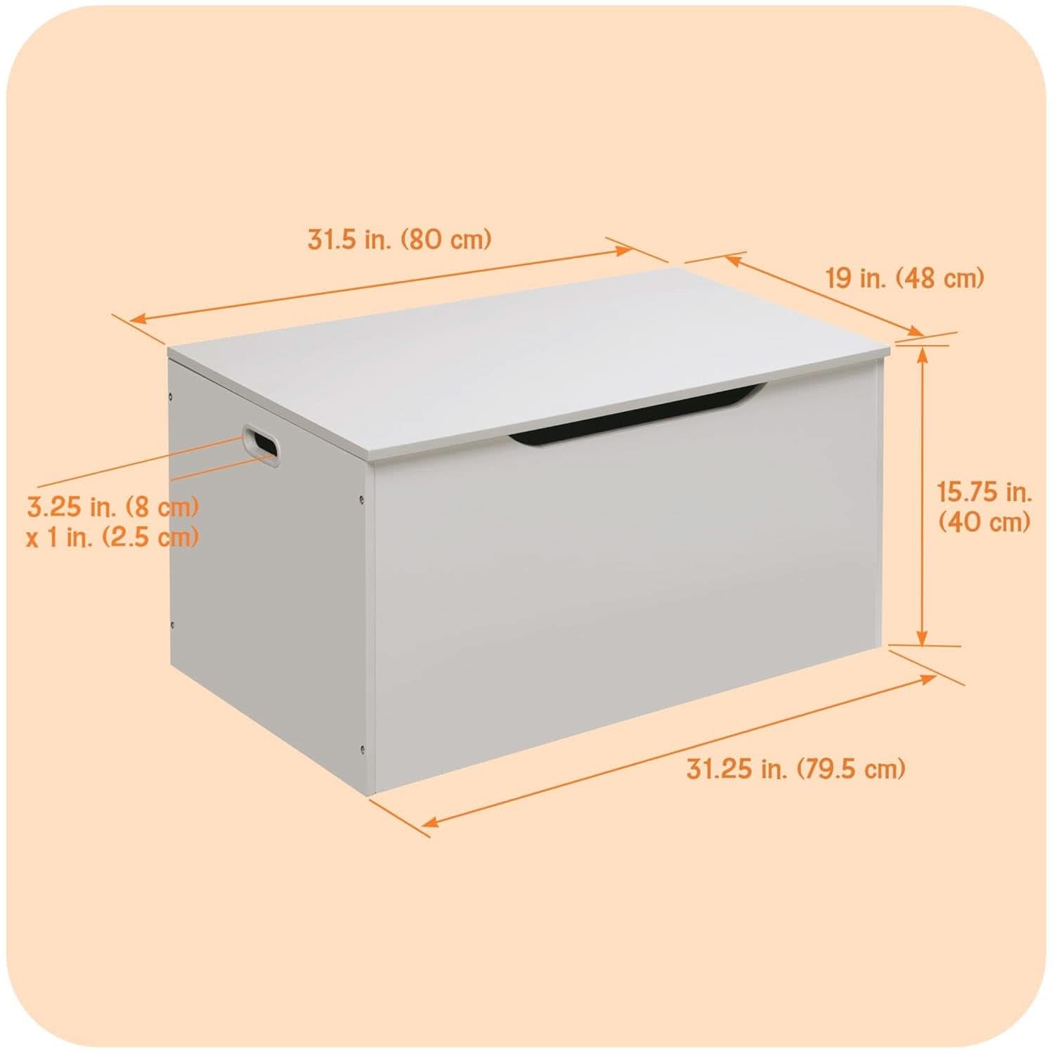 White Toy Storage Chest Bench FourCubicFeet FlipTopLid