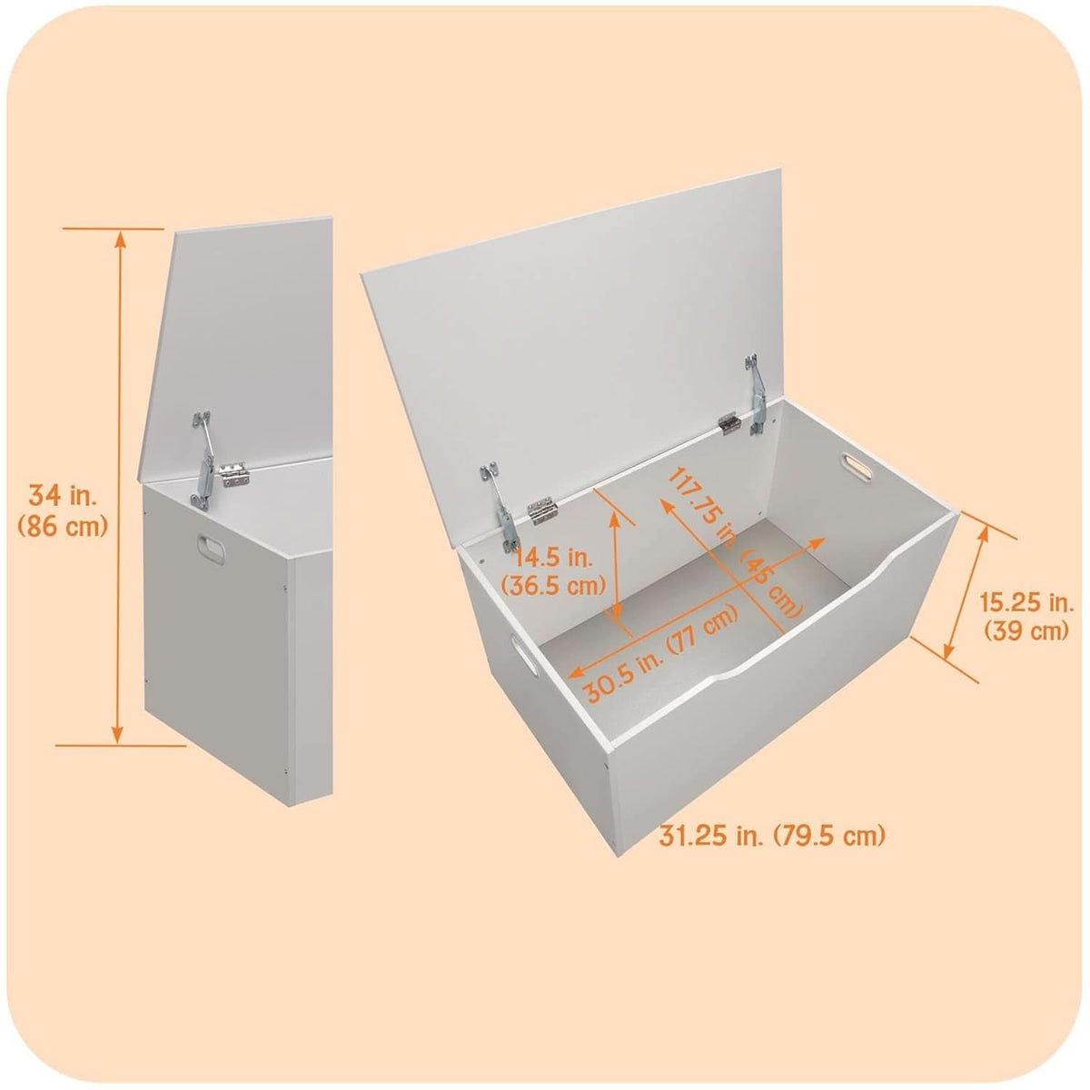 White Toy Storage Chest Bench FourCubicFeet FlipTopLid
