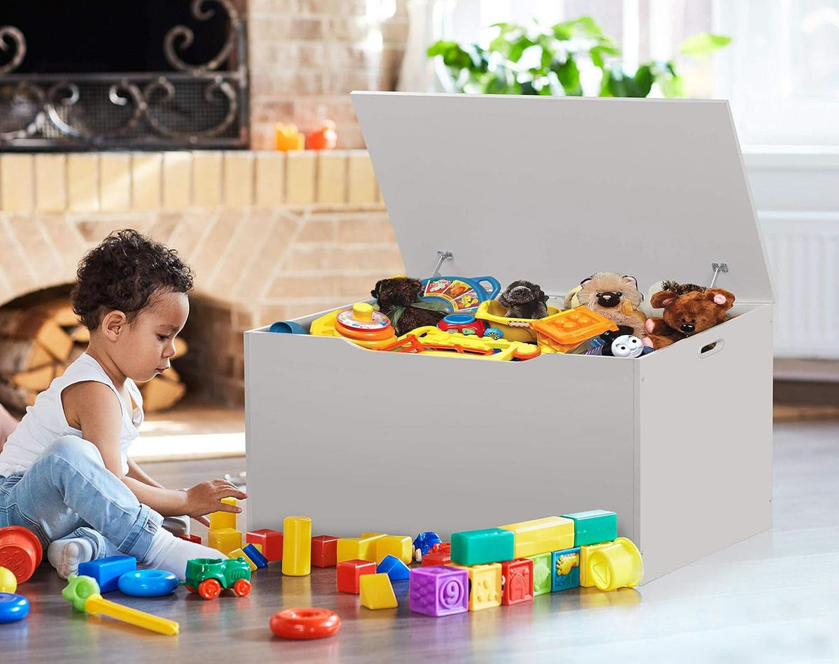 White Toy Storage Chest Bench FourCubicFeet FlipTopLid