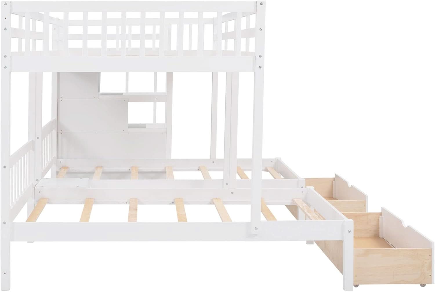 White Triple Bunk Bed With Storage Staircase Full Over Twin And Twin Bunk Bed