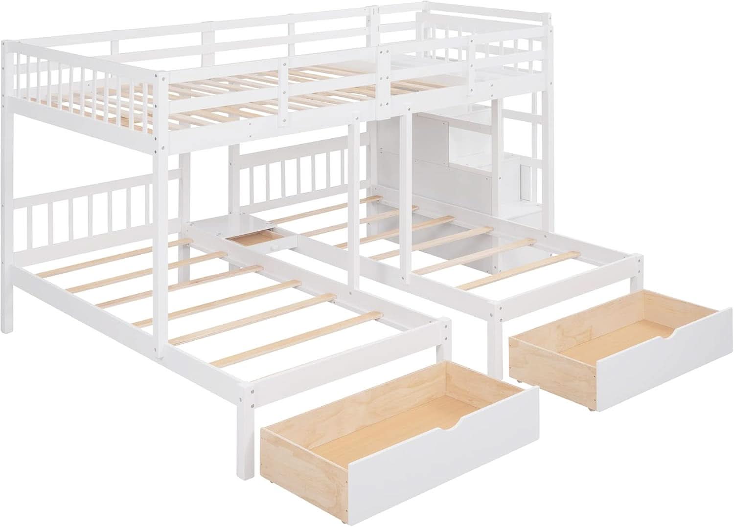 White Triple Bunk Bed With Storage Staircase Full Over Twin And Twin Bunk Bed
