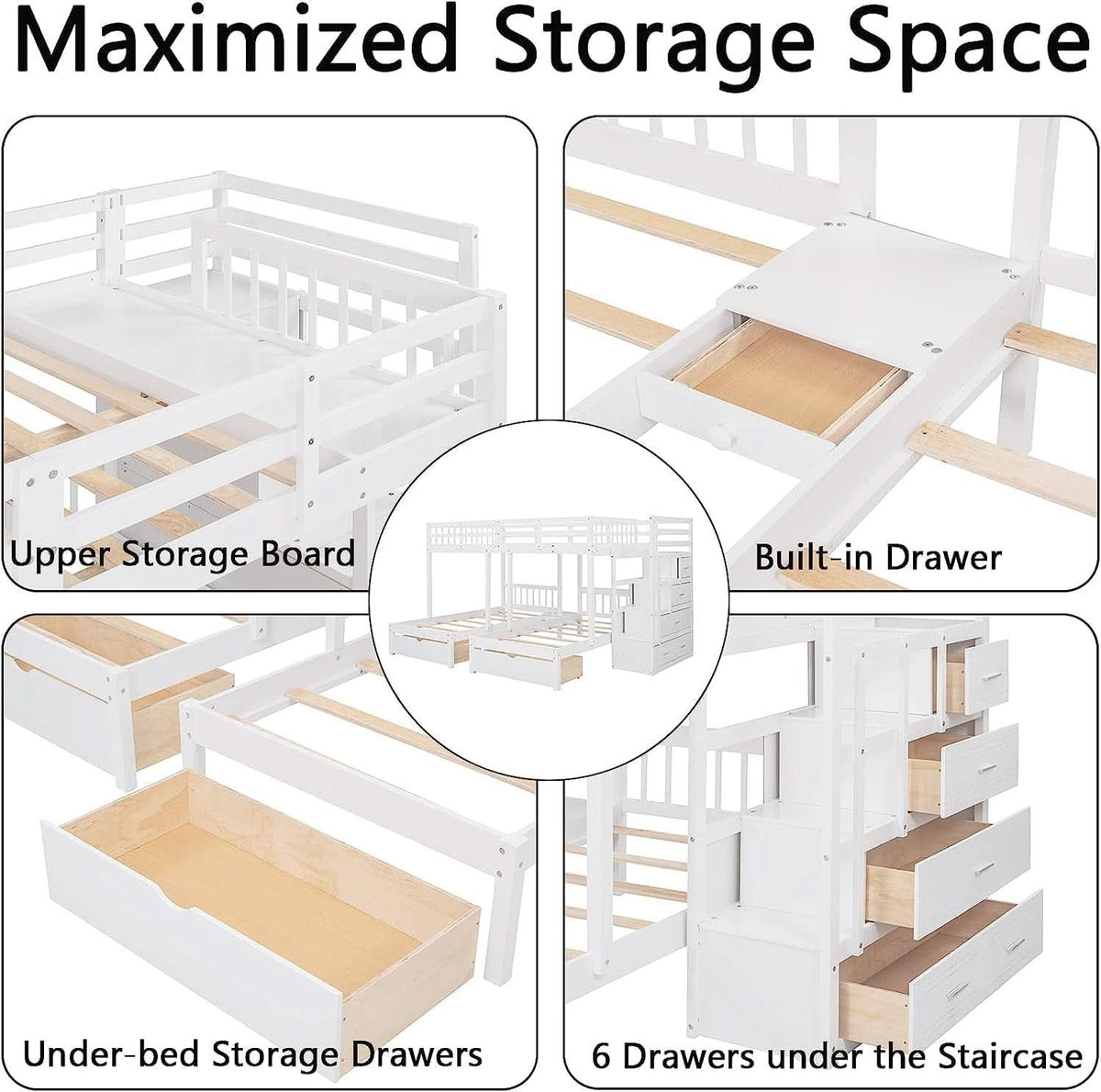 White Triple Bunk Bed With Storage Staircase Full Over Twin And Twin Bunk Bed