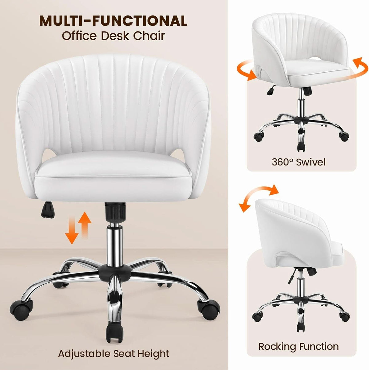 White Tufted Barrel Back Office Chair With Swivel Base