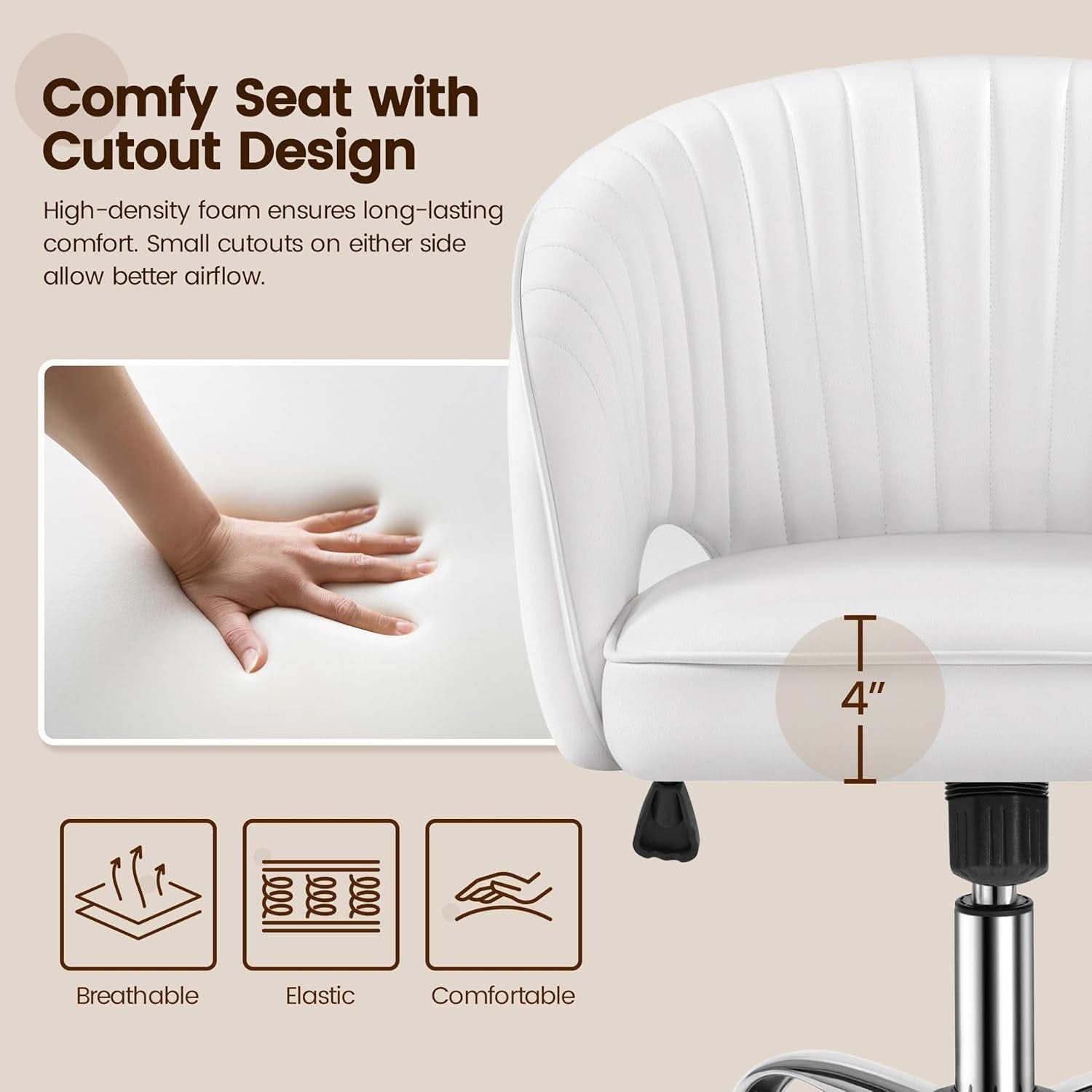 White Tufted Barrel Back Office Chair With Swivel Base