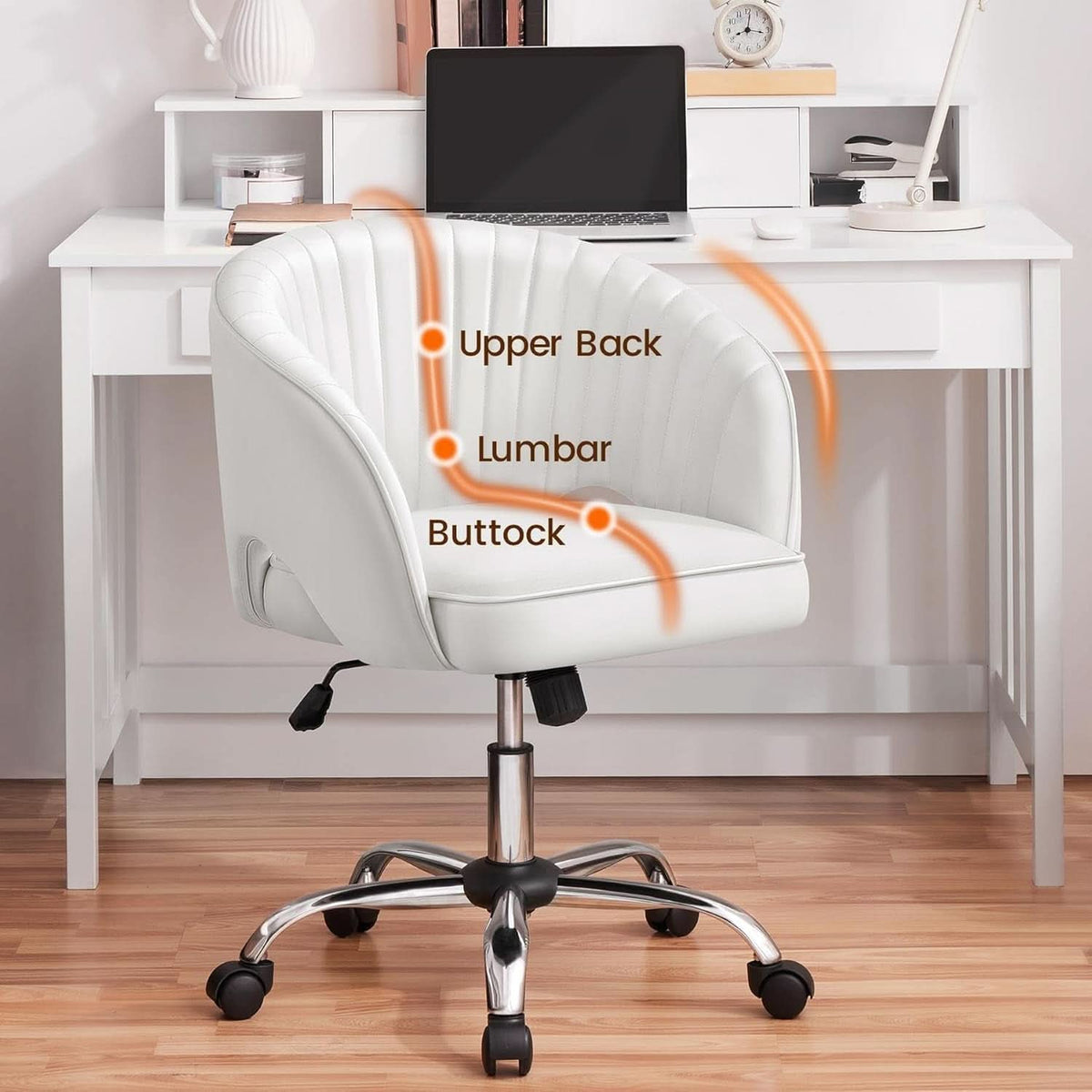White Tufted Barrel Back Office Chair With Swivel Base