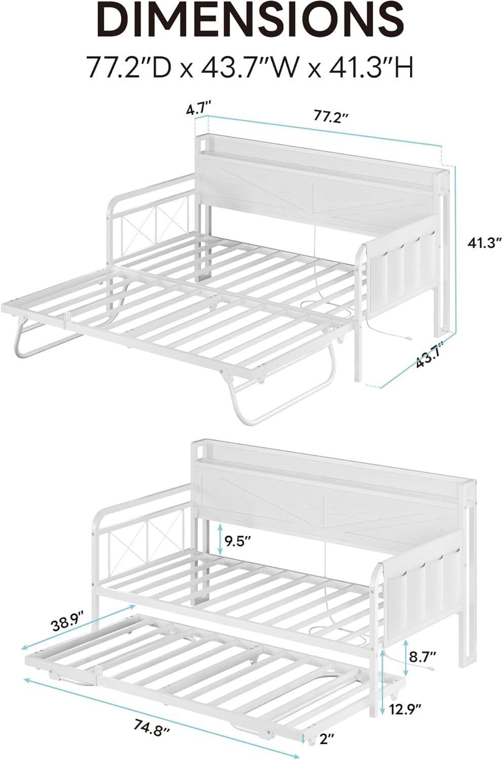 White Twin Daybed With Trundle And Storage Headboard