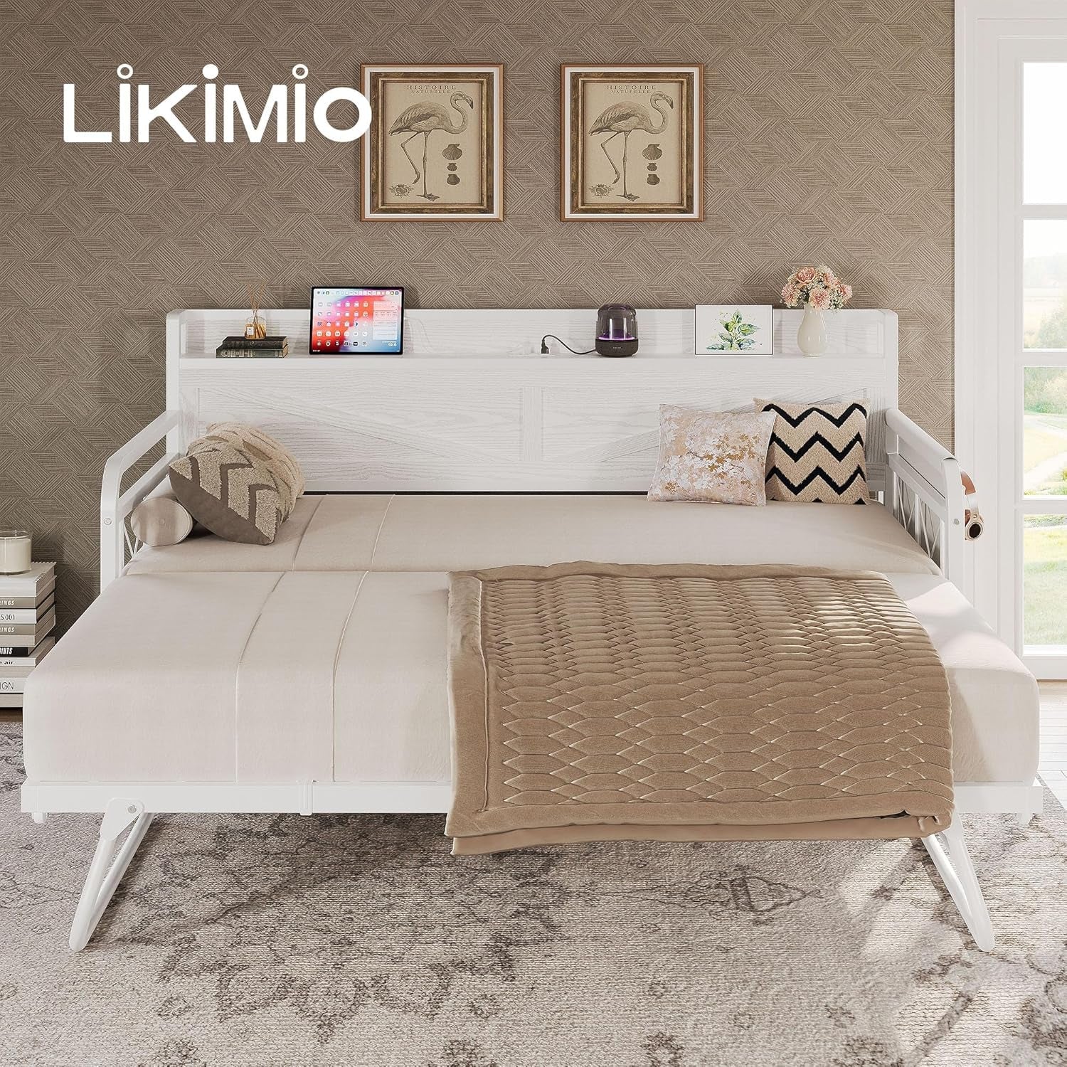 White Twin Daybed With Trundle And Storage Headboard