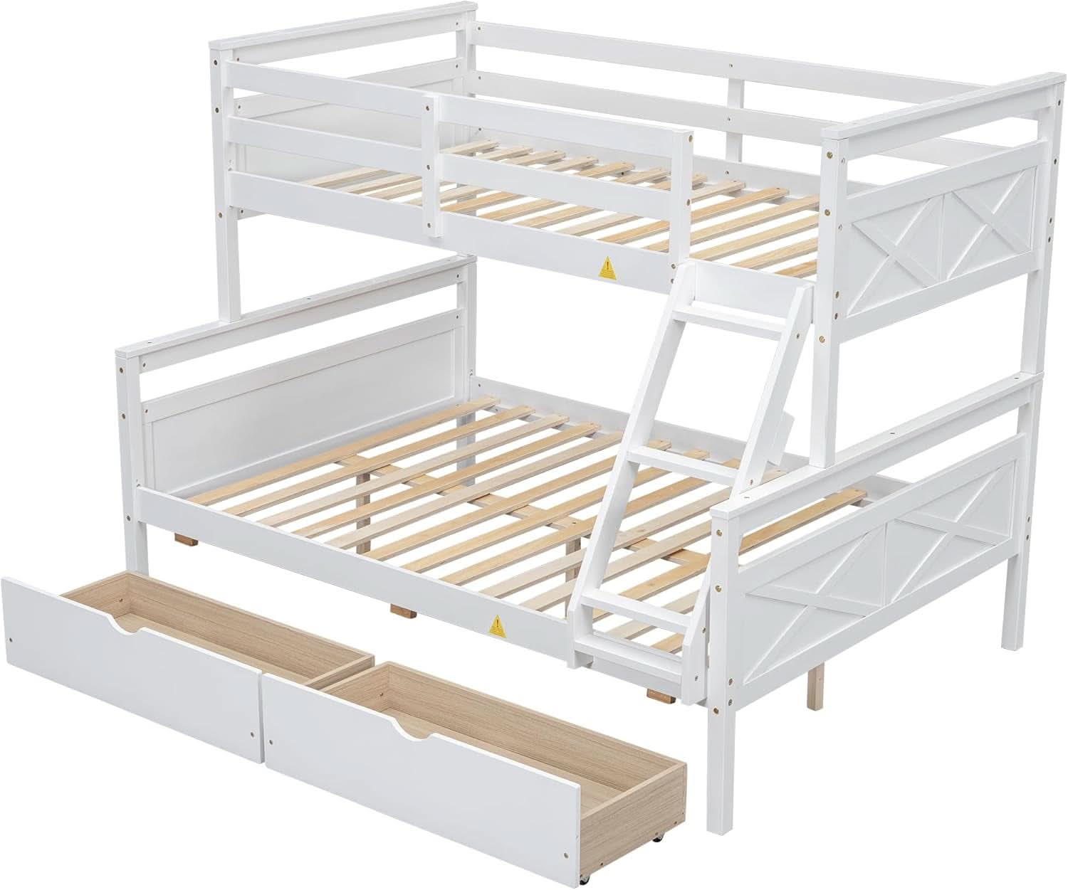 White Twin Over Full Bunk Bed With Storage Drawers